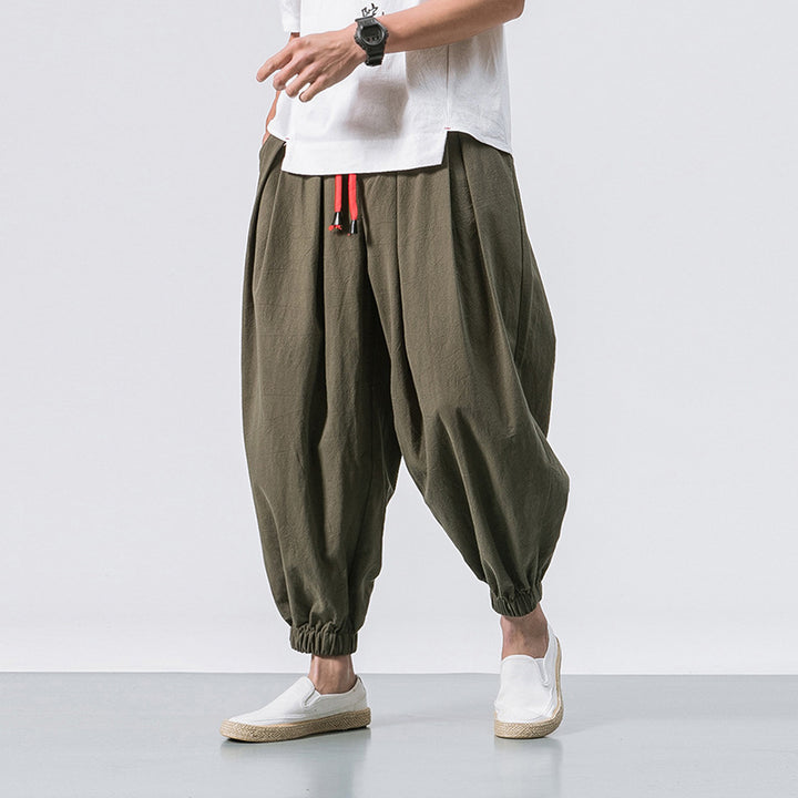 Herren nan lässige Leinen-Joggerhose mit Tunnelzug, strukturierter Oberfläche und elastischen Bündchen Echo Archiv