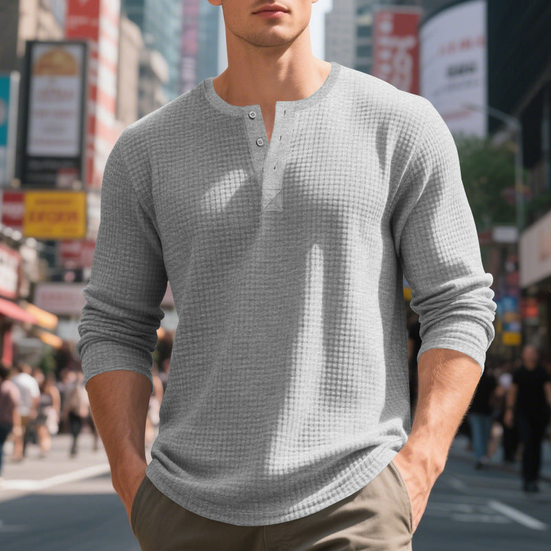 Herren Langarm-Henley-Shirt mit strukturiertem Design Echoarchiv