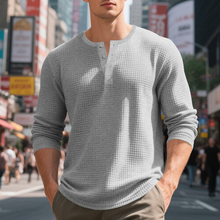 Herren Langarm-Henley-Shirt mit strukturiertem Design Echoarchiv