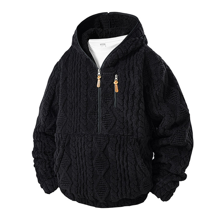 Herren Teddy-Fleece Halfzip-Kapuzenpullover mit Strukturstrick‑Optik, Brustreißverschluss und Kängurutasche Echo Archiv