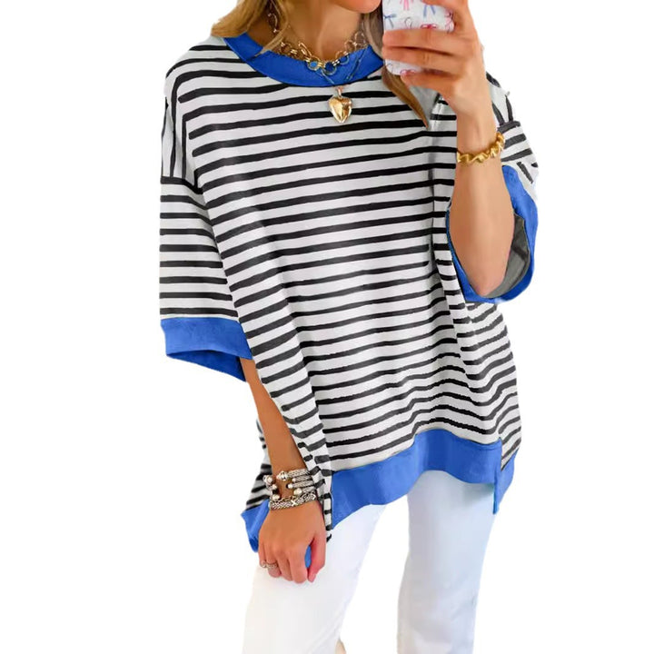 Damen Oversize Streifen-Sweatshirt mit kontrastfarbenen Bündchen – Avérine