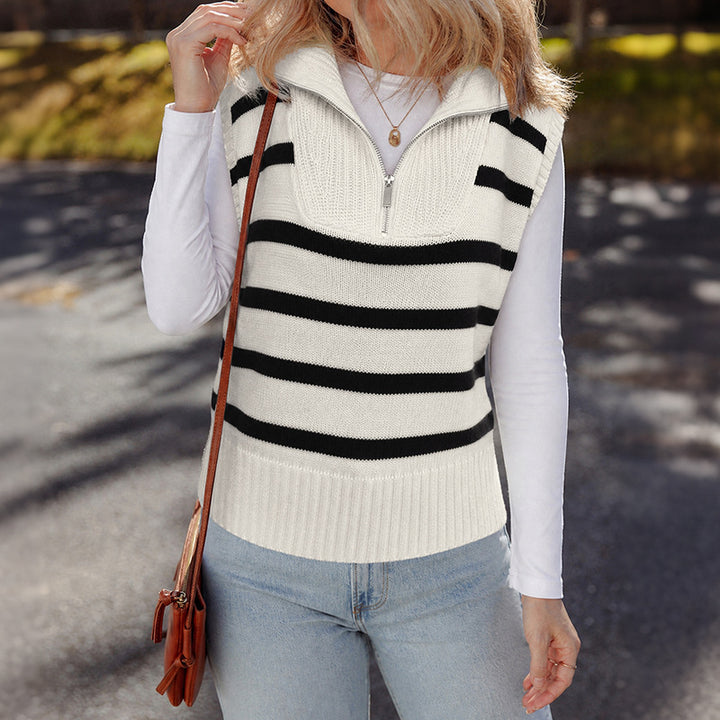 Damen Modisches Streifen-Pullover mit kurzem Schnitt Echo Archiv