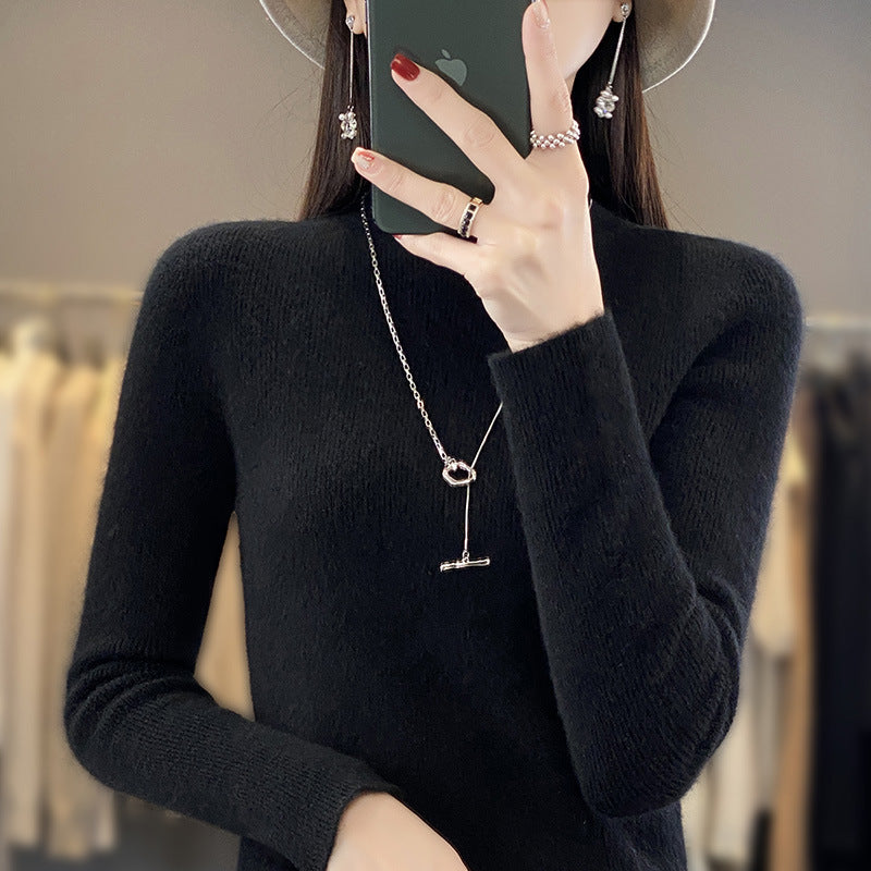 Damen Schlanker Feinstrick-Mockneckpullover aus feinem Angora‑Mix Echoarchiv