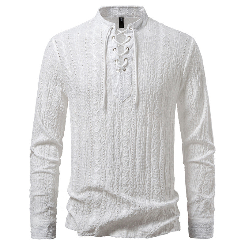 Herren Langärmliges Shirt mit kreativem Schnürdesign Echoarchiv