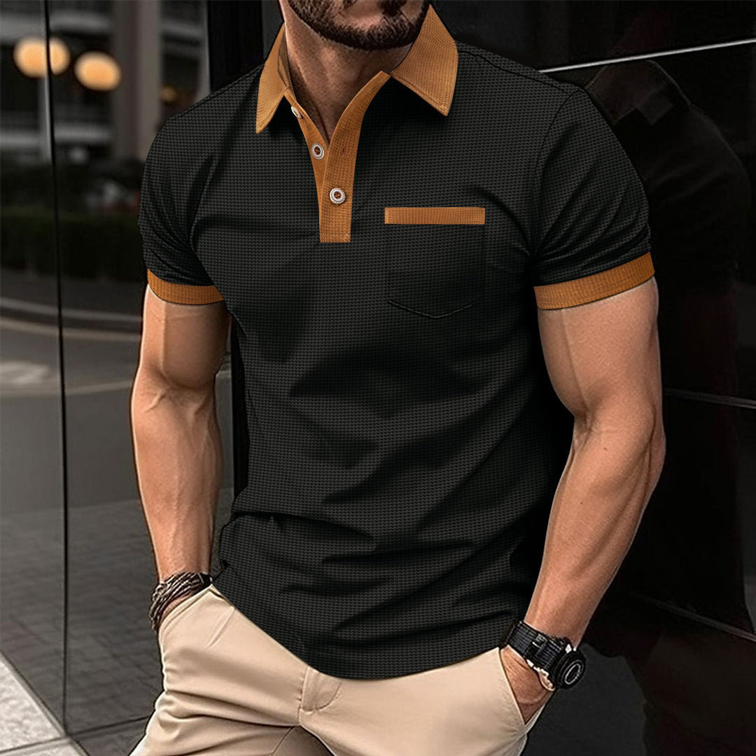 Herren Polohemd mit modernem Farbkontrast und praktischer Brusttasche Echoarchiv