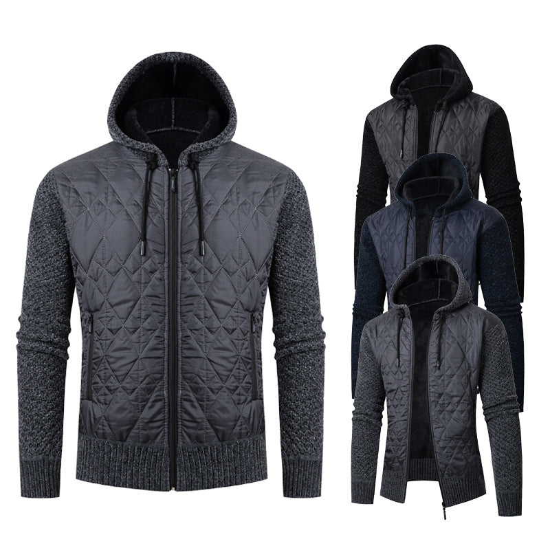 Herren nan gesteppte Kapuzenjacke mit wattierter Front, Strickärmeln und Teddyfutter Echo Archiv
