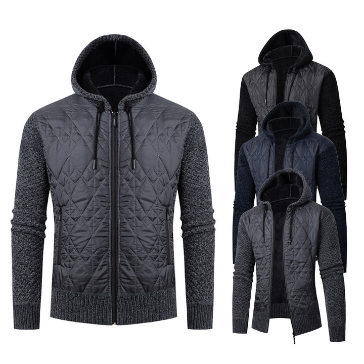 Herren nan gesteppte Kapuzenjacke mit wattierter Front, Strickärmeln und Teddyfutter Echo Archiv