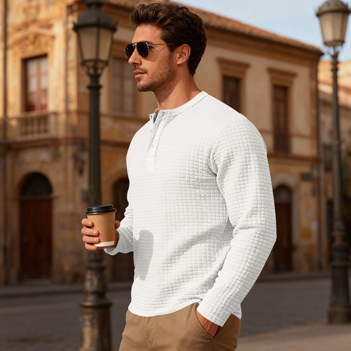 Herren Langarm-Henley-Shirt mit strukturiertem Design Echoarchiv