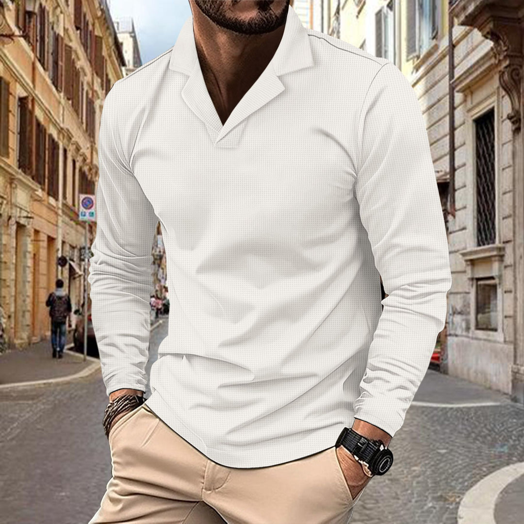 Herren langärmliges Polohemd mit strukturiertem Design und modischem Revers Echoarchiv