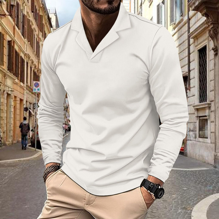 Herren langärmliges Polohemd mit strukturiertem Design und modischem Revers Echoarchiv