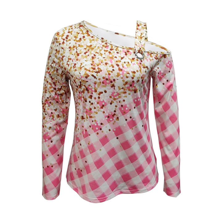 Damen Schulterfreies Langarmshirt mit Gingham-Karo und One-Shoulder-Riemen – Avérine