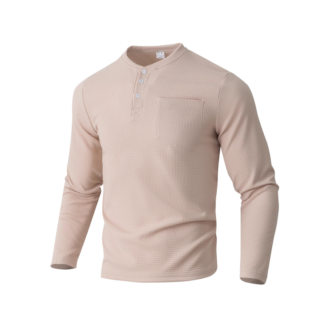 Herren Langarm Henley mit Waffelstruktur und Brusttasche thermisches Langarmshirt – Marzano