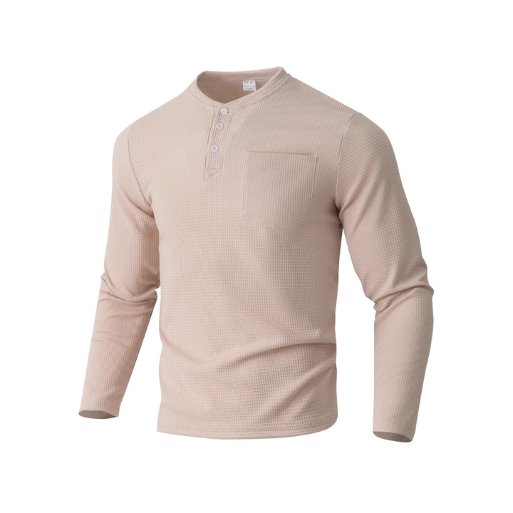 Herren Langarm Henley mit Waffelstruktur und Brusttasche thermisches Langarmshirt – Marzano