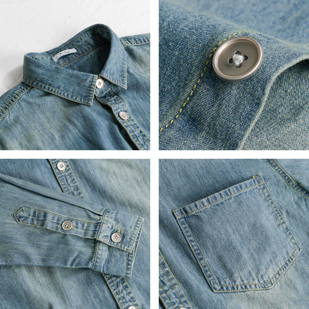 Herren Vintage-Optik Denim-Hemdjacke mit Brusttasche und Relaxed-Fit Echoarchiv