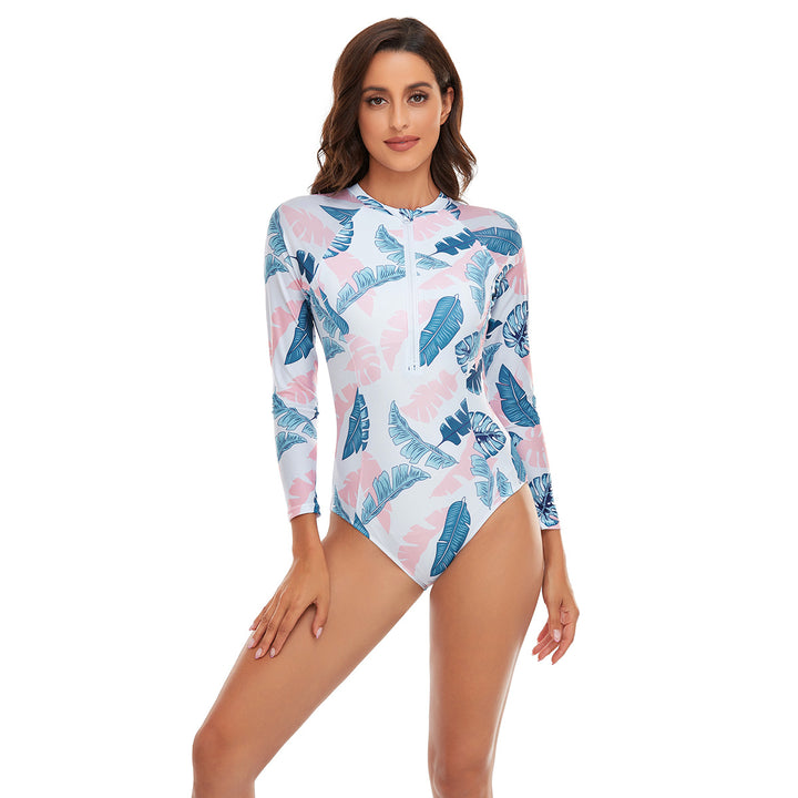 Damen Sportlicher Langarm-Badeanzug mit floralem Muster Echo Archiv