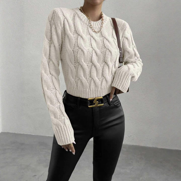 Damen Feiner Zopf‑Strickpullover mit Rundhals und gerippten Bündchen – Mavelle
