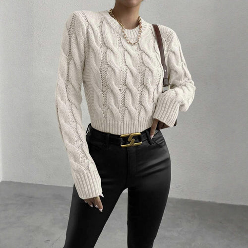 Damen Feiner Zopf‑Strickpullover mit Rundhals und gerippten Bündchen – Mavelle