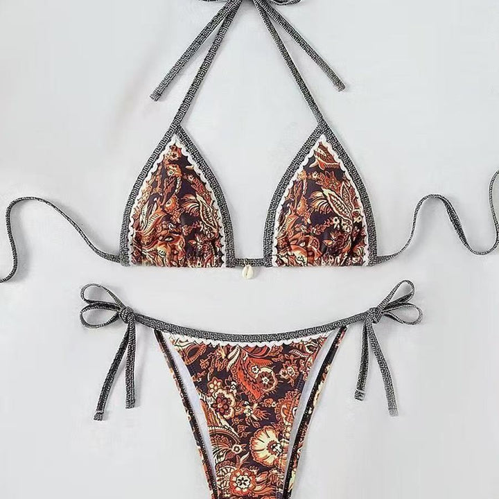 Damen Triangel-Bikini mit floralem Muster und verstellbaren Bindebändern Echo Archiv