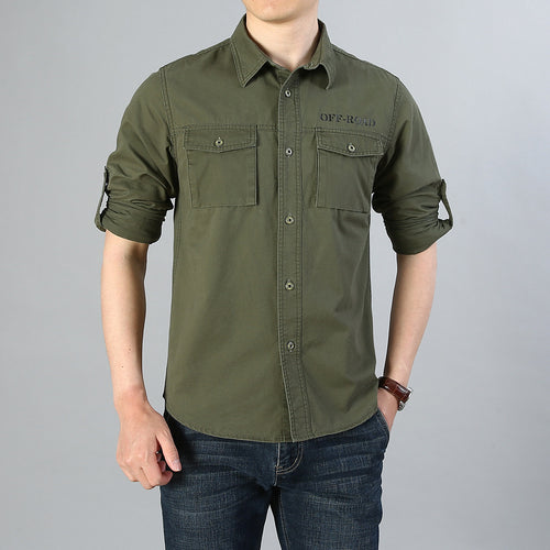 Herren Military-Hemd mit Brusttaschen, Ärmelrollfunktion und Off-Road-Print Echoarchiv