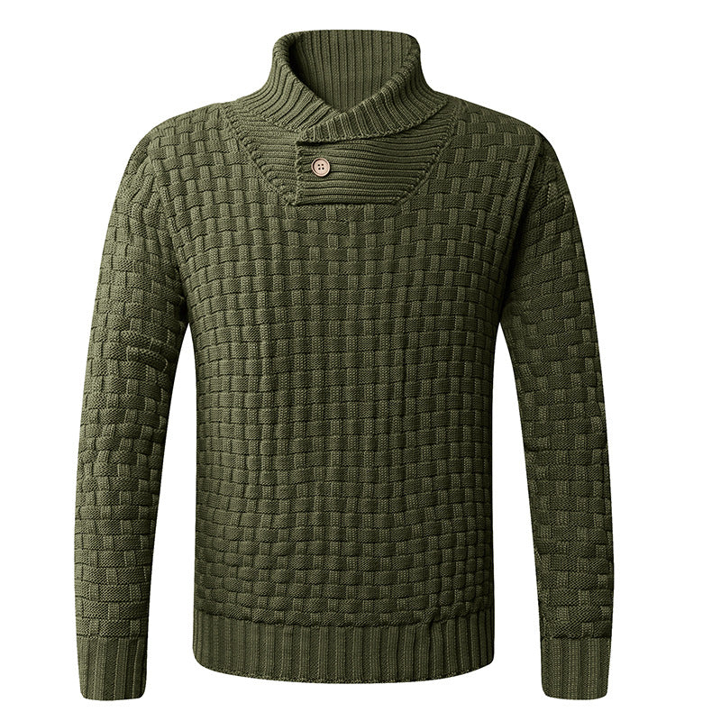 Herren strukturiertes Strickpullover mit Stehkragen und dekorativen Knöpfen Echoarchiv