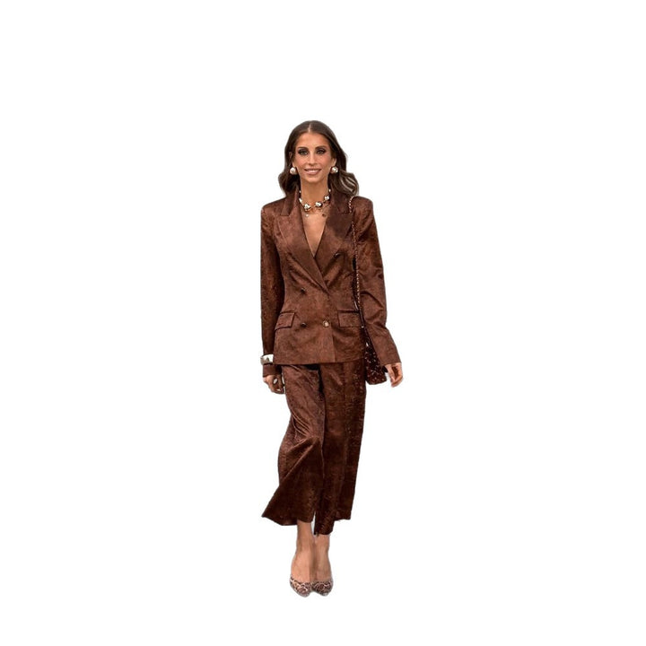 Damen Doppelreihiges Samt-Blazer und Cropped-Hose Co-Ord-Set Echoarchiv