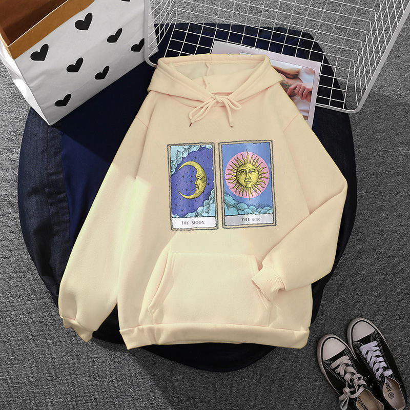 Damen leichter Oversize Kapuzenpullover mit Herz‑EKG‑Motiv, langen Kordeln und elastischem Bund – Auréline