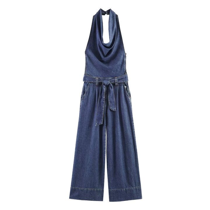 Damen Jumpsuit mit tiefem V-Ausschnitt und weitem Bein Echo Archiv