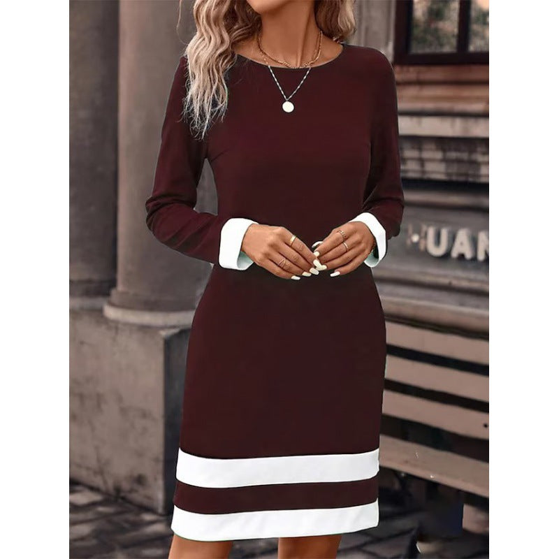 Damen Elegantes Kleid mit kontrastierenden Ärmelabschlüssen und Saum Echoarchiv