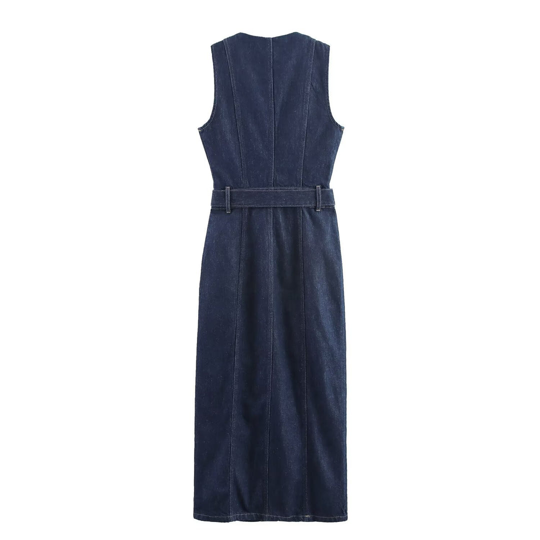 Damen Jeanskleid mit knopflosem Design und tailliertem Schnitt Echo Archiv