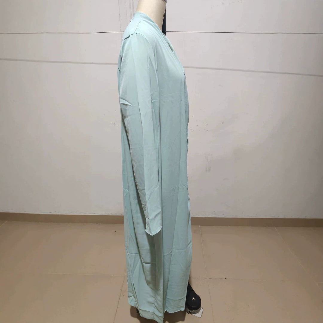 Damen Langer Kaftan‑Mantel mit fließender V‑Ausschnitt Drapierung – Valéora