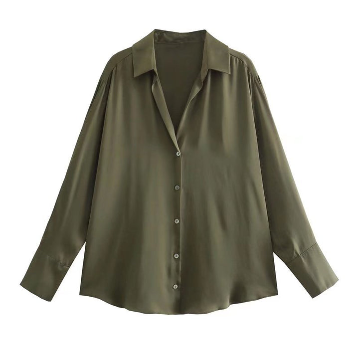 Damen Oversized Satinbluse mit Hemdkragen und breiten Manschetten Echo Archiv