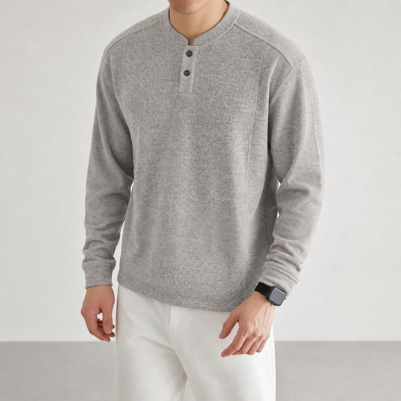 Herren Feinstrick-Henleypullover mit Knopfleiste und Rippbündchen Echo Archiv