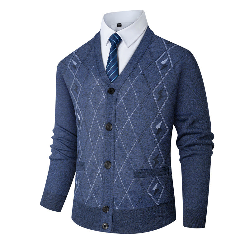 Herren Strickjacke mit modernem Rautenmuster und stilvollen Knöpfen Echoarchiv