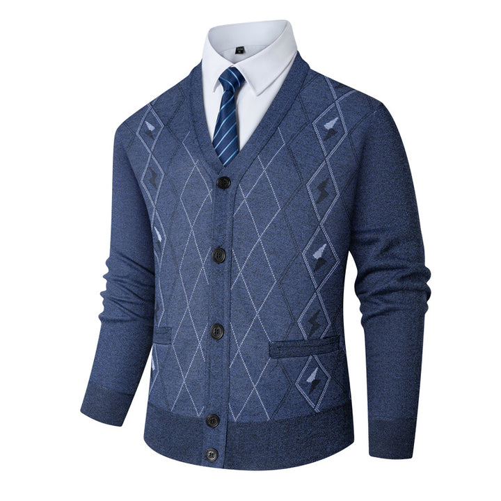Herren Strickjacke mit modernem Rautenmuster und stilvollen Knöpfen Echoarchiv
