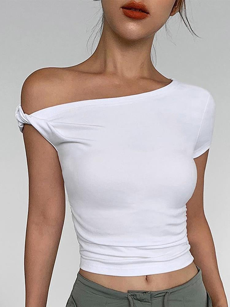 Damen Off-Shoulder Crop-Top mit seitlichem Knoten Echo Archiv