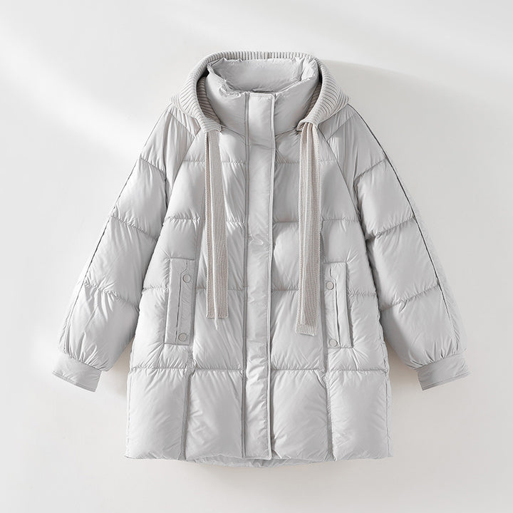 Damen wattierte Steppjacke mit Kapuze Rippkragen weitem Schnitt und Midilänge Echoarchiv
