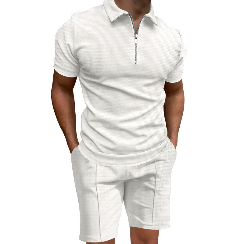 Herren Polo- und Shorts-Set mit modernem Reißverschluss und elastischem Bund Echoarchiv