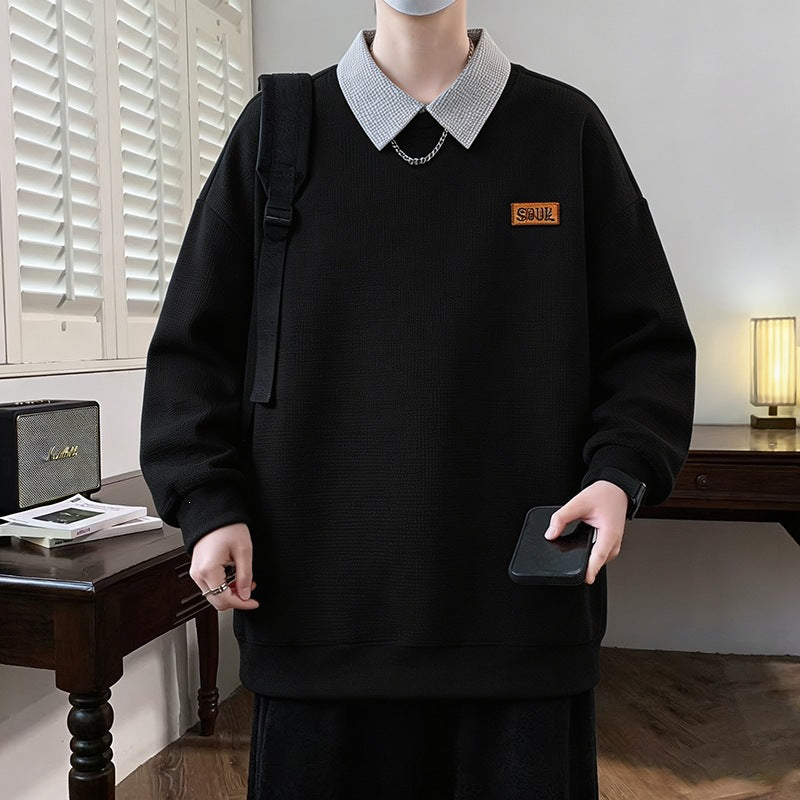 Herren Weitgeschnittenes Polo-Sweatshirt mit Kontrastkragen und Waffelstruktur Echoarchiv