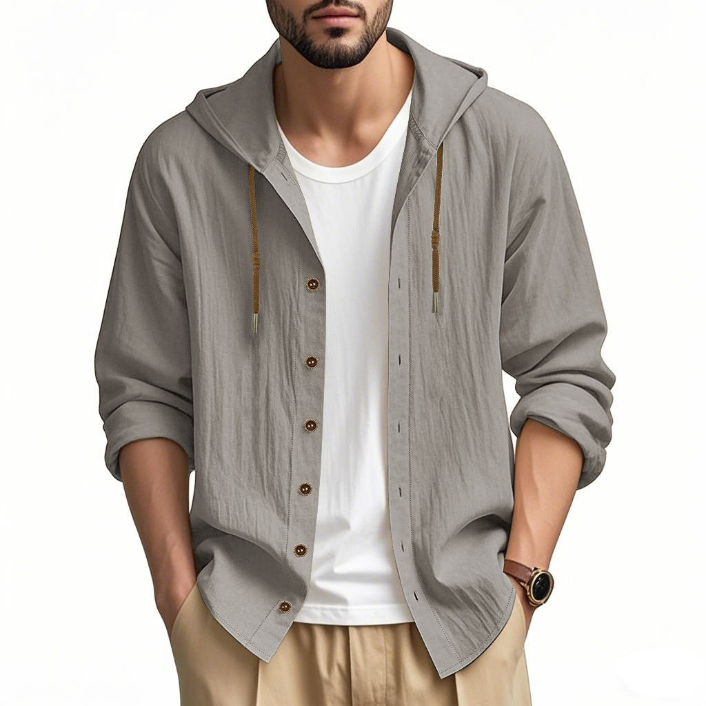 Herren lässige Hemdjacke mit Kapuze und Druckknopfleiste Echoarchiv