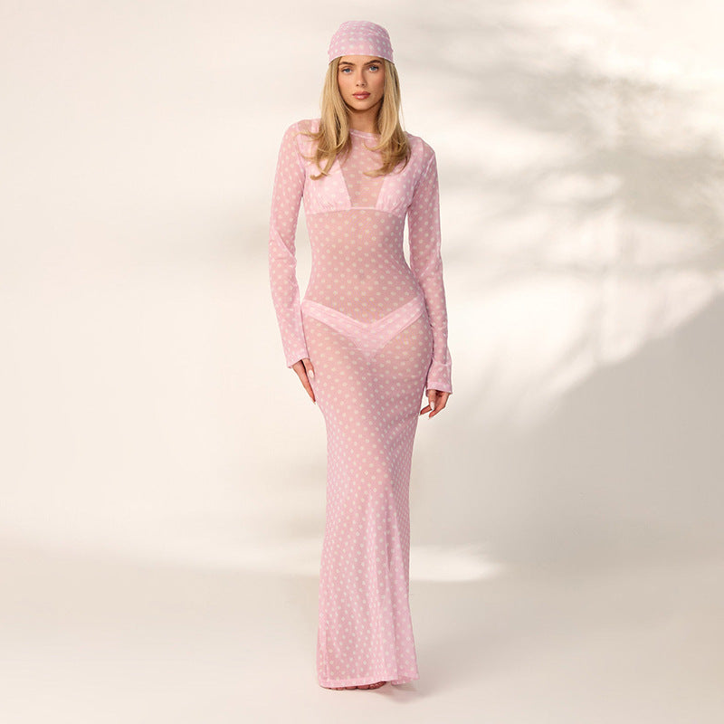 Damen transparentes Langarmkleid mit modischem Punktmuster Echo Archiv