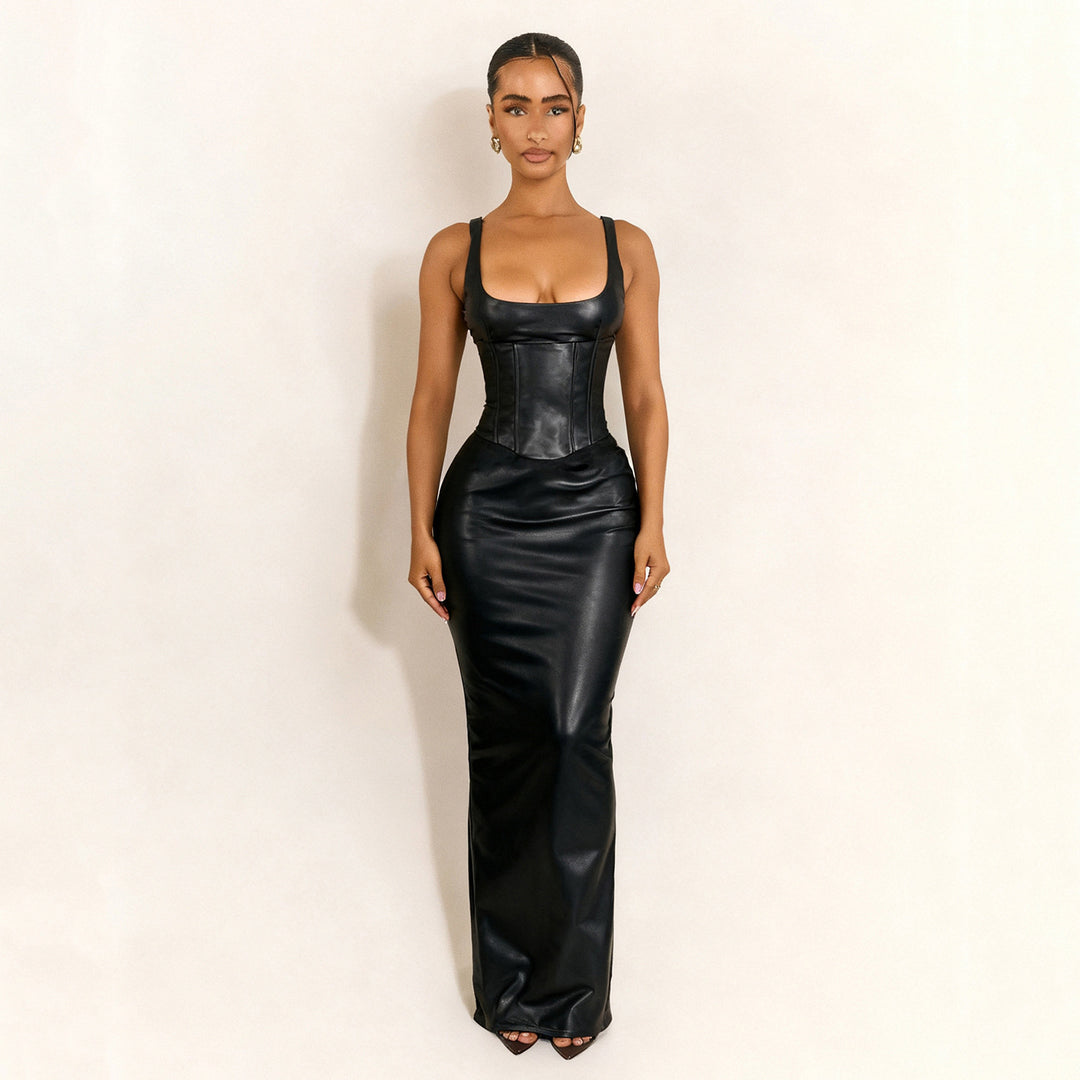 Damen Figurumspielendes Kunstlederkleid mit charmanten Trägern Echo Archiv
