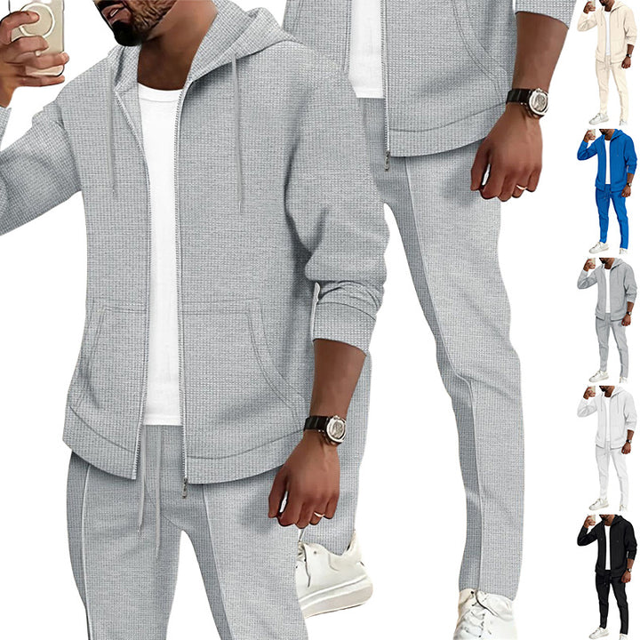 Herren nan Waffelstruktur-Jogginganzug mit Kapuzen-Zipjacke und konisch geschnittener Jogginghose Echo Archiv