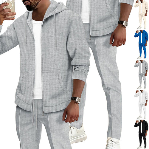 Herren nan Waffelstruktur-Jogginganzug mit Kapuzen-Zipjacke und konisch geschnittener Jogginghose Echo Archiv