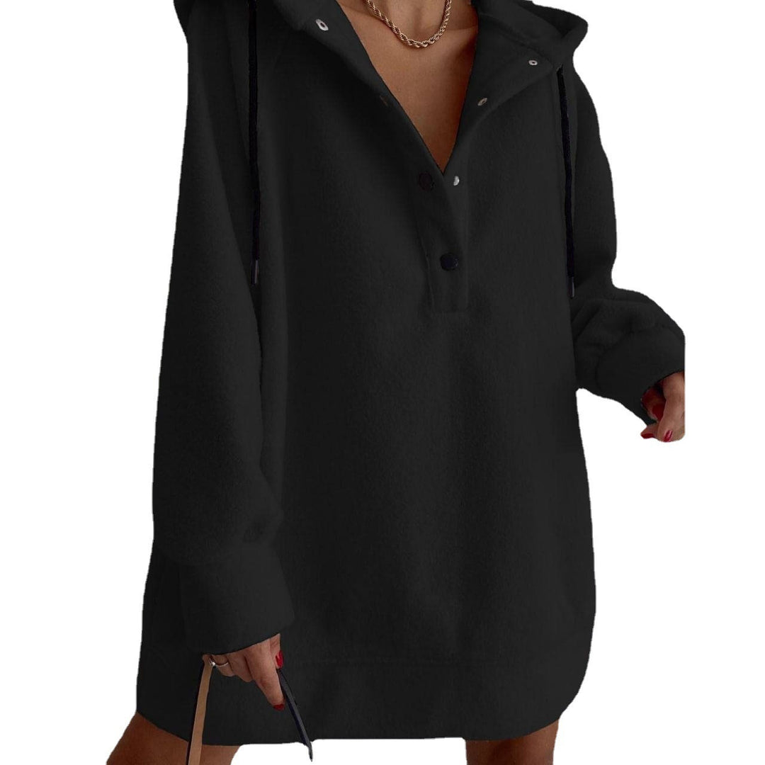 Damen nan kuscheliges Kapuzen-Fleece-Tunika-Sweatshirt mit Druckknopfleiste und überschnittener Schulter Echo Archiv