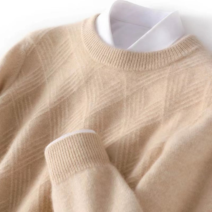 Herren Kurzrollkragenpullover aus Merino‑Mix mit diagonaler Rautenstruktur Echoarchiv