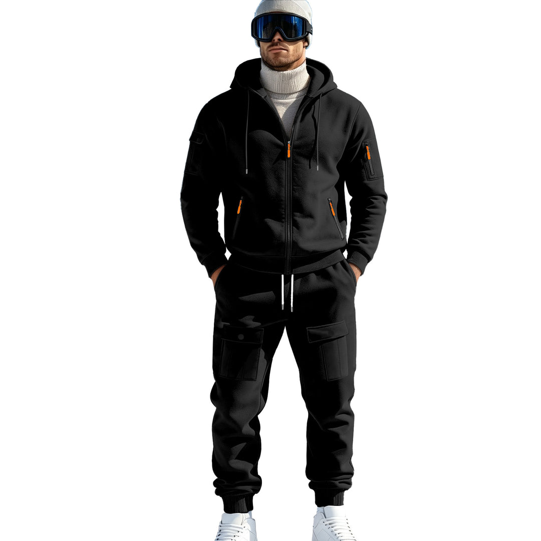 Herren Komfort-Fleece Hoodie mit Reißverschluss, Kapuze und Utility-Ärmeltasche – Cavarno