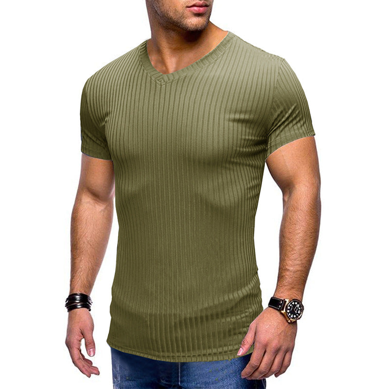 Herren modernes V-Ausschnitt T-Shirt mit feinem Rippenstrick Echoarchiv