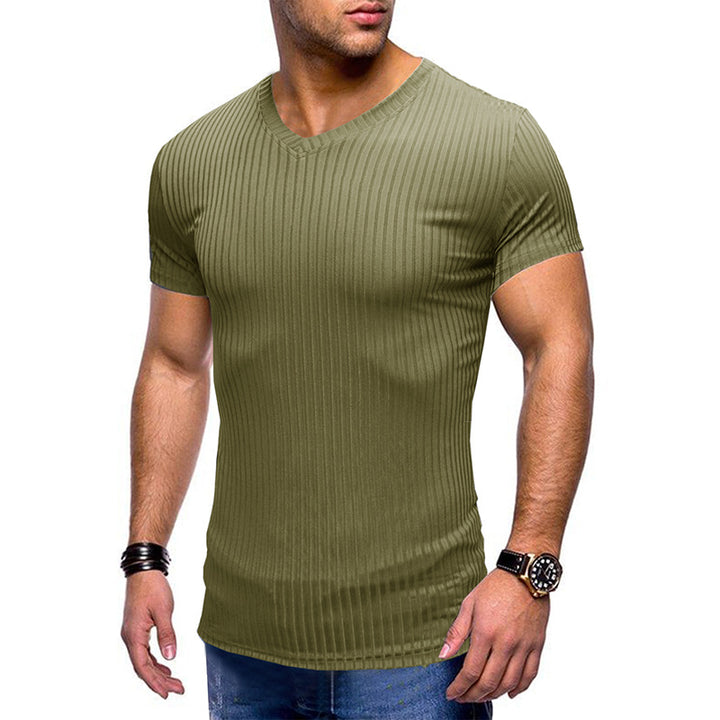 Herren modernes V-Ausschnitt T-Shirt mit feinem Rippenstrick Echoarchiv
