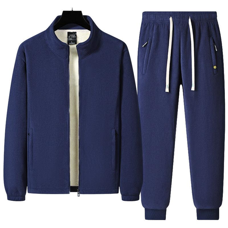 Herren dreiteiliges Fleece-Set mit wattierter Weste, Stehkragenjacke und Jogginghose – Marzano