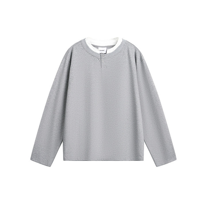 Unisex Lässiges Layering-Henley-Langarmshirt mit Kontrast-Doppelkragen Echoarchiv